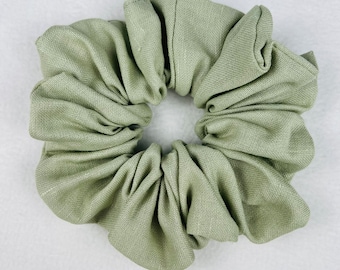 Oversized Light Green Linen Scrunchie, Hair Scrunchie, Hair Tie, Scrunchy