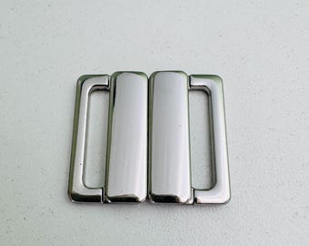 Metal Bra Closure Square, Front Clasp for Swimwear & Bikini, Silver Buckle for Lingerie Making