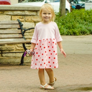Pink Girl Dress with Little Red Apples, Jersey Baby Dress, Toddler Dress