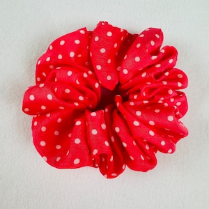 Oversized Pink Polka Dot Chiffon Scrunchie, Silky Hair Scrunchie, Hair Tie, Scrunchy