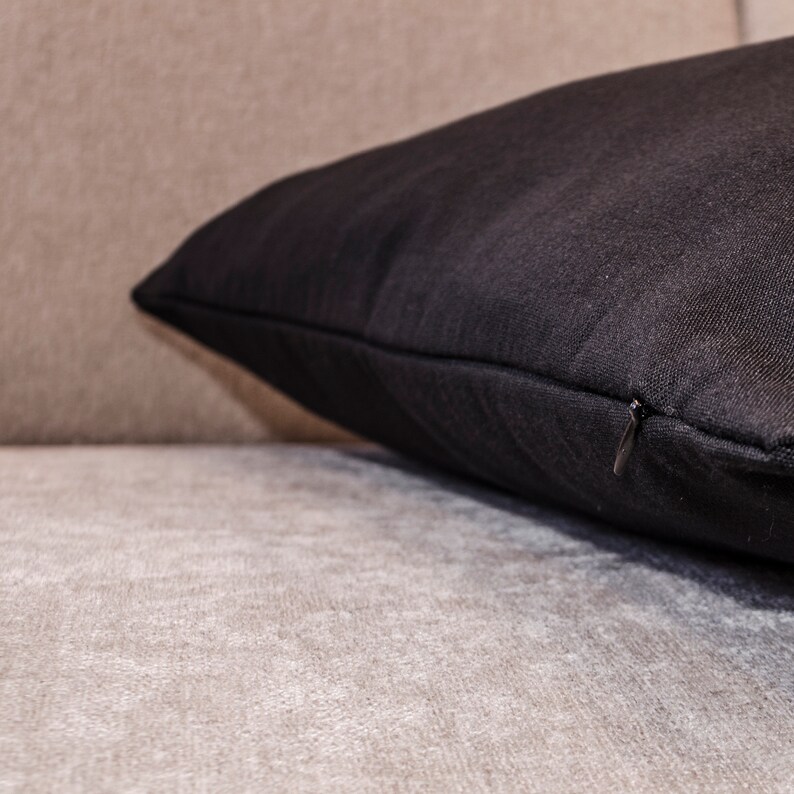 Handmade in USA Linen look Black Decorative Pillow Cover