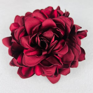 Large Burgundy Fabric Flower Brooch, Satin Pin Rose, Flower Gift