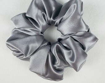 Oversized Grey Satin Scrunchie, Silky Christmas Hair Scrunchie, Hair Tie, Scrunchy Gift