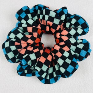Oversized Multi Color Checkered Scrunchie, Large Colorful Hair Tie