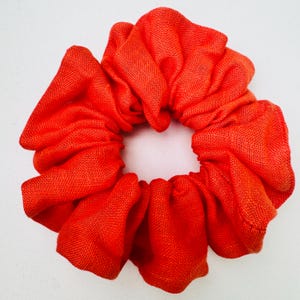 Orange Linen Scrunchie, Oversized Linen Hair Tie, Natural Hair Accessory