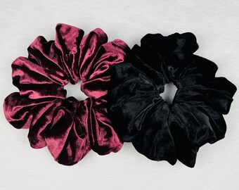 Oversized Velvet Scrunchie SET of 2, Black and Burgundy Christmas Gift Velour Hair Ties