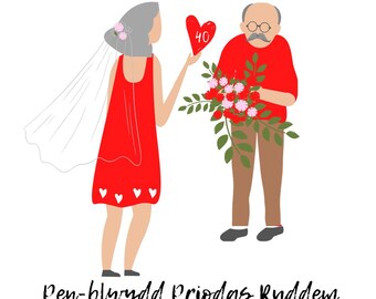 40th Anniversary Cartoon Portrait Card - Ruby Wedding Card