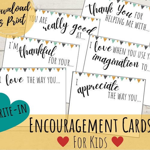 PRINTABLE Notes for Kids Write-in Encouragement Cards - Etsy