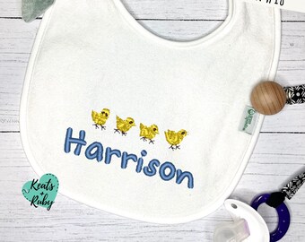 Cute Chicks Custom Embroidered Easter Bib, Spring Baby Bib, Waterproof Baby Bib | Personalized Name with Easter Chicks