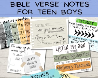 Bible Verse Notes for Teen Boys - Scripture Cards | Encouragement Cards, Bible Study Notes for Pre-Teen & Teenage Boys | Printable-INSTANT