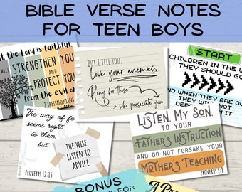 Bible Verse Notes for Teen Boys - Scripture Cards | Encouragement Cards, Bible Study Notes for Pre-Teen & Teenage Boys | Printable-INSTANT