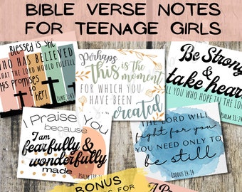 Bible Verse Notes for Teen Girls - Scripture Cards | Encouragement Cards, Bible Study Notes for Pre-Teen & Teenage Girls | Printable-INSTANT