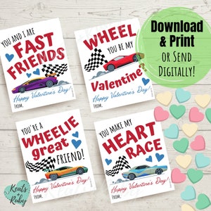 Racing Valentine's Day Cards for Kids | Racecar Valentines, Cars Valentines - Printable/Virtual Valentine - DIGITAL DOWNLOAD