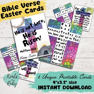 Cartões de Páscoa para Imprimir | Vitral - 6 Cartões de Versículos Bíblicos Únicos, Cartão de Escritura Cristã de Páscoa, Etiqueta de Guloseimas de Páscoa - DOWNLOAD INSTANTÂNEO