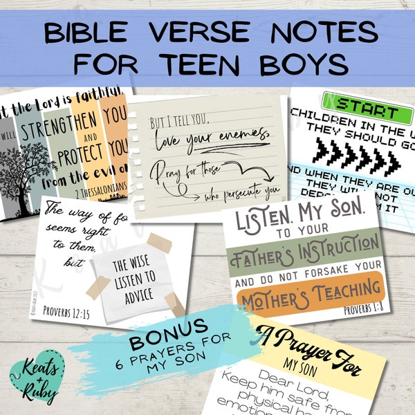 Bible Verse Notes for Teen Boys - Scripture Cards | Encouragement Cards, Bible Study Notes for Pre-Teen & Teenage Boys | Printable-INSTANT