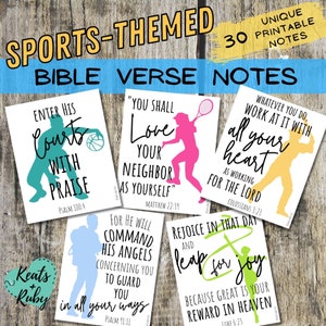 Notas de versículos bíblicos con temática deportiva para niños - Tarjetas de Escrituras cristianas / Notas de lonchera para niños y niñas atletas / Imprimible - DESCARGA INSTANTE