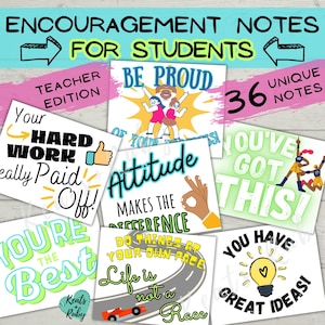 PRINTABLE Encouragement Notes for Students - Teacher Compliment Cards, Kindness Cards, Classroom Notes - INSTANT DOWNLOAD