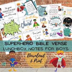 Superhero Bible Verse Notes for Boys | Lunchbox Notes, Encouragement Cards, Scripture Cards for Kids | Printable, INSTANT DOWNLOAD