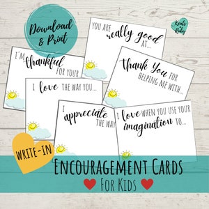 PRINTABLE Notes for Kids - Write-In Encouragement Cards | Lunchbox Notes | Bedside Notes | Fill in the Blank Encouragement - Sunshine Design