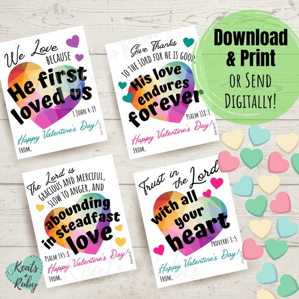 Christian Valentine's Day Cards for Kids | Heart Bible Verse Valentines, Scripture Valentine Card - Printable Valentine - DIGITAL DOWNLOAD