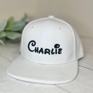 Disney 3D Puffy Font Custom Embroidered INFANT and YOUTH Hats - Flat Bill Snapback Solid Colors Disney Kids Hat, Custom Name Snap Back Cap