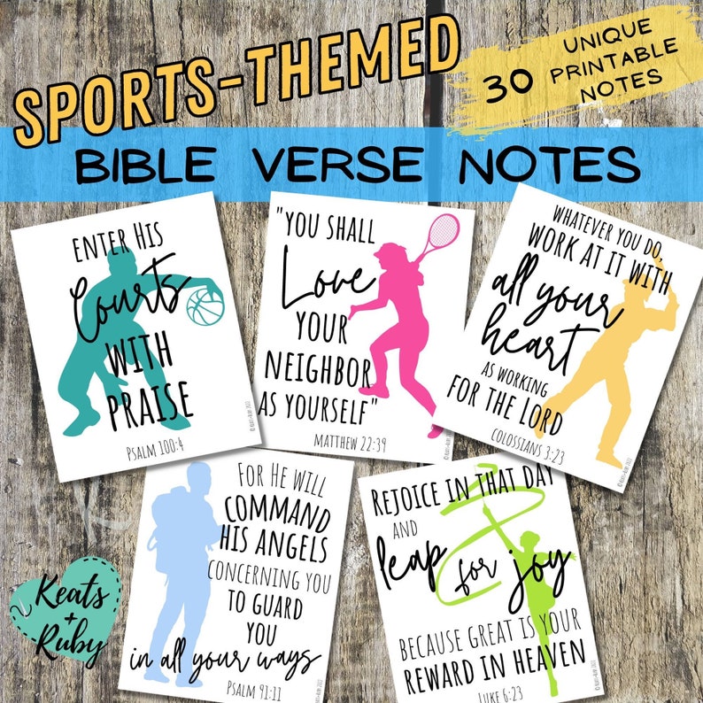 Sports Themed Bible Verse Notes for Kids Christian Scripture Etsy