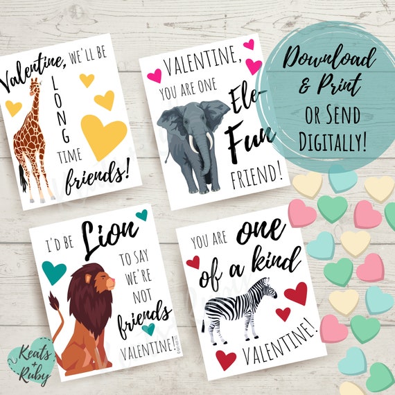 Valentine's Day Cards for Kids Safari Animal Valentines
