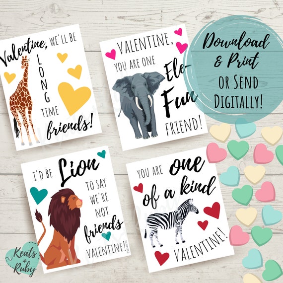 Valentine's Day Cards for Kids  Safari Animal Valentines