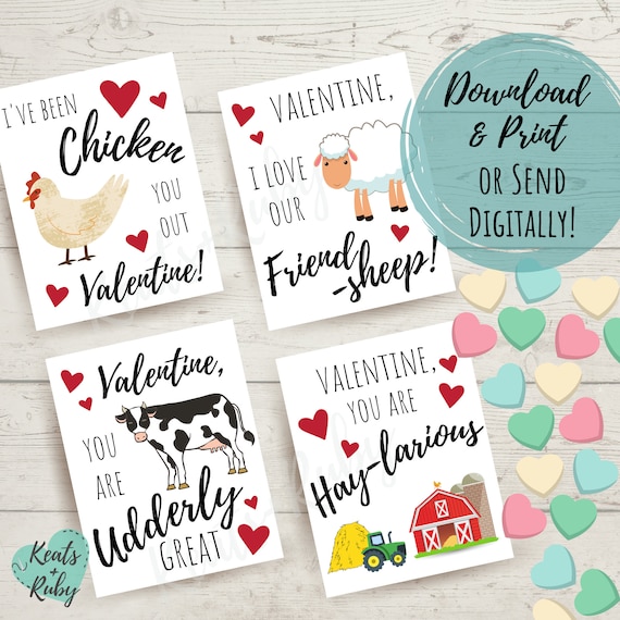 Valentine's Day Cards for Kids  Farm Animal