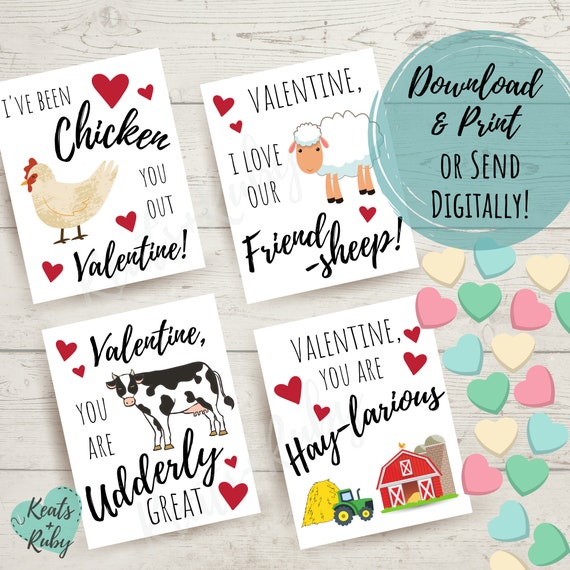 Valentine's Day Cards for Kids  Farm Animal