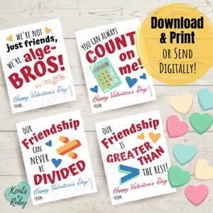Math Puns Valentine's Day Cards for Kids | Alge-Bros, Greater Than, Math Problems - Printable/Virtual Valentine - DIGITAL DOWNLOAD
