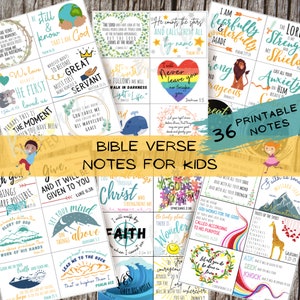 Bible Verse Notes for Kids - Scripture Cards - Encouragement Cards | Lunchbox Notes | Bible Memorization | Printable - INSTANT DOWNLOAD