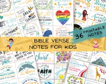Bible Verse Notes for Kids - Scripture Cards - Encouragement Cards | Lunchbox Notes | Bible Memorization | Printable - INSTANT DOWNLOAD