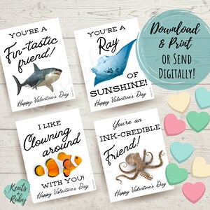 Ocean Animal Valentine's Day Cards for Kids Shark, Octopus, Clown Fish ...