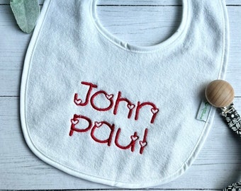 Valentine's Day Embroidered Waterproof Baby Bib, Heart Font Personalized Baby Bib for Boys or Girls, Custom Name or Monogram, Valentine Baby