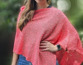 Rose Pink Knitted Poncho & Beach cover up: Soft All-Seasons Layer (M/L)