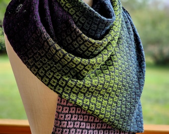 Knitted Lambswool Shawl: Green Lilac Purple Scarf, Long Wide