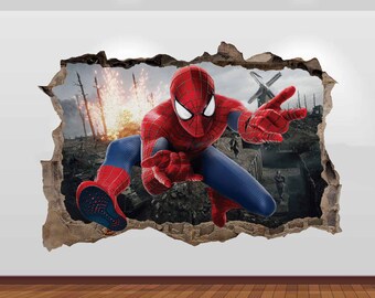 Decoration Interieure Spiderman 3d Kids Personnalise Nom Mur Decal Autocollant Decor Vinyl Smashed Garcons Filles Decorations Murales Stickers