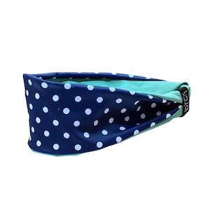 Navy White Polka Dot Reversible Fitness Headband - No Slip, Moisture-Wicking, Yoga, Running, Super Comfort Fashion Headband