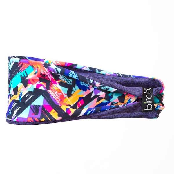 Neon Tribal-Workout Reversible Fitness Headband-No Slip/Moisture-wicking/Yoga, Running, Super Comfort Fashion Headband, Buttons