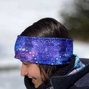 Purple Galaxy Winter Fleece Lined Polartec 200 Warm Headband, Heavyweight Wind Proof Ear Warmer, Ski, Hike, Runner