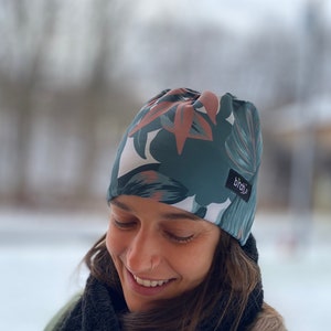 Sombrero de lana gris floral de invierno, forrado con polartec 200 Warm ThermoPro Fleece, calentador de orejas a prueba de viento, esquí, caminata, corredor, paseador de perros