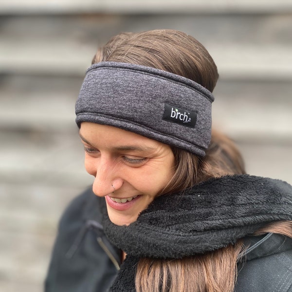 Charcoal Gray Winter Fleece Lined Polartec Headband, Super Warm Comfortable, Wind Resistant, 200 Polartec ThermoPro Ear Warmer, Ski, Hiking