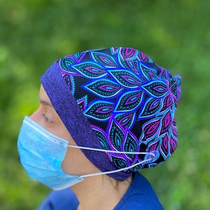 Surgical Cap for Women with Buttons, Scrub Hat for Ponytail & Bun Stretch Fit - Nurse Head Wrap, Dental Scrub Cap, Food Service Hat