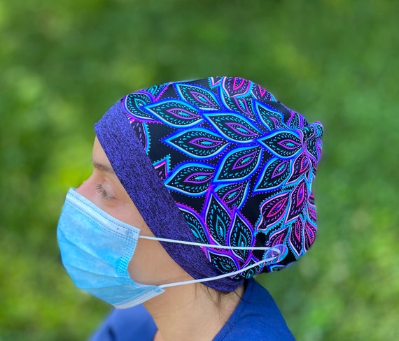Buttons Scrub Hat for Ponytail 
