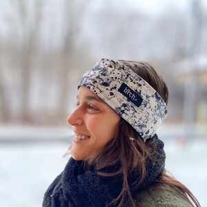 Diadema cálida Polartec 200 Warm de mármol blanco negro forrado polar, calentador de oídos a prueba de viento pesado, esquí, caminata, corredor