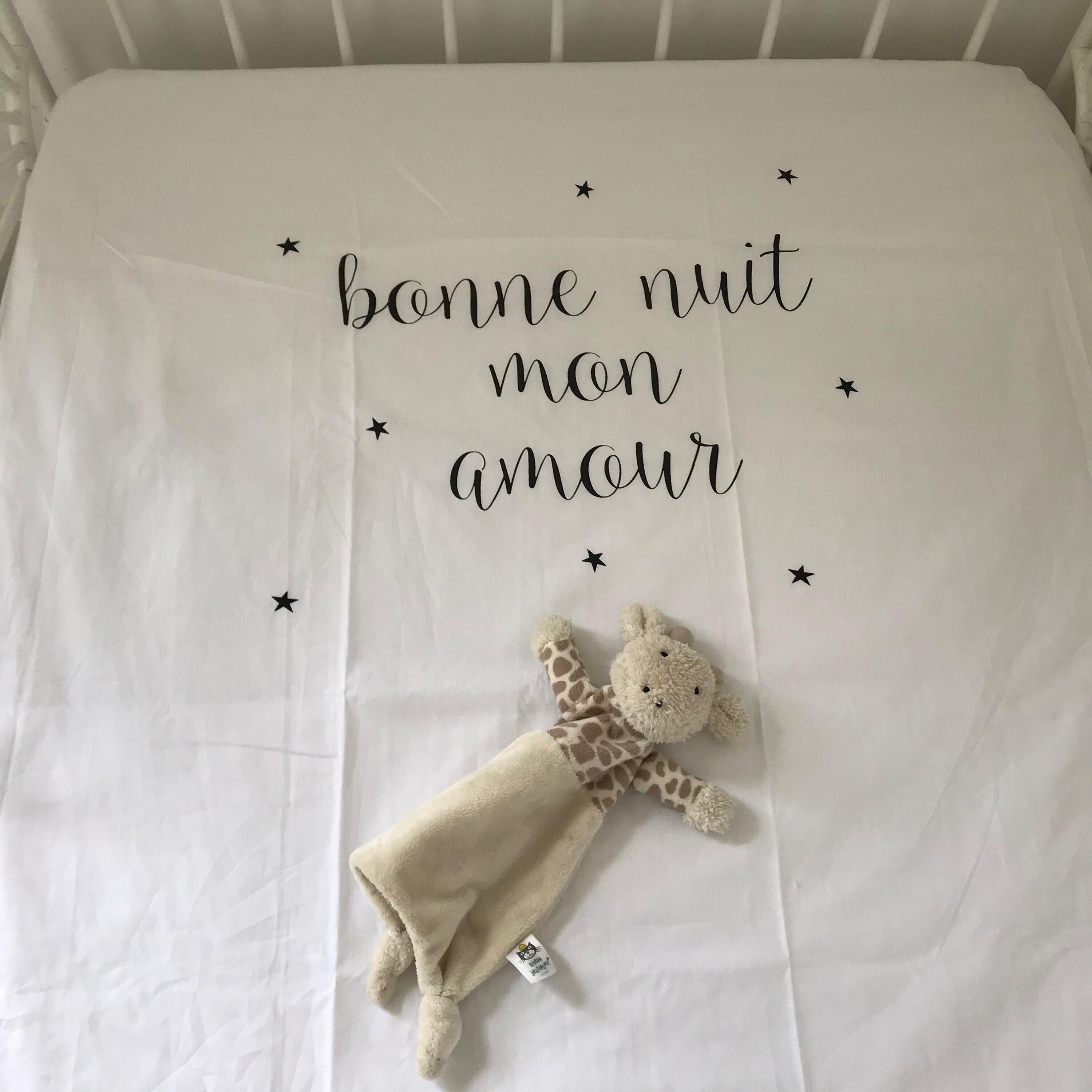 Hand Printed Baby Cot Sheet Bonne Nuit Mon Amour Baby Etsy Ireland