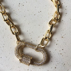 Karabiner Halskette, Schraubverschluss Halskette, Gold Kettenglied, Büroklammer Kettenhalskette, Statement-Halskette, Trending Schmuck, Gold Anhänger