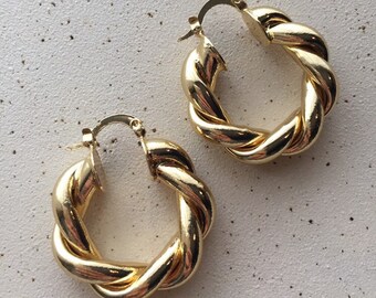 Twisted Gold Hoop, Chunky Gold Earrings, 14k Gold Filled Earrings, Trendy Hoop Earrings, Minimalist Jewelry, Everyday Earring, Gifts For Her