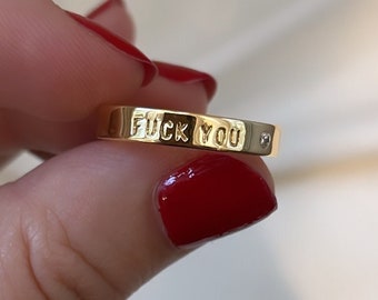 F*ck You Ring, Statement Jewelry, Semplice, Delicato, Stile minimalista, Dito medio, Regali per lui o per lei, Parolaccia, Regolabile, Fascia ad anello